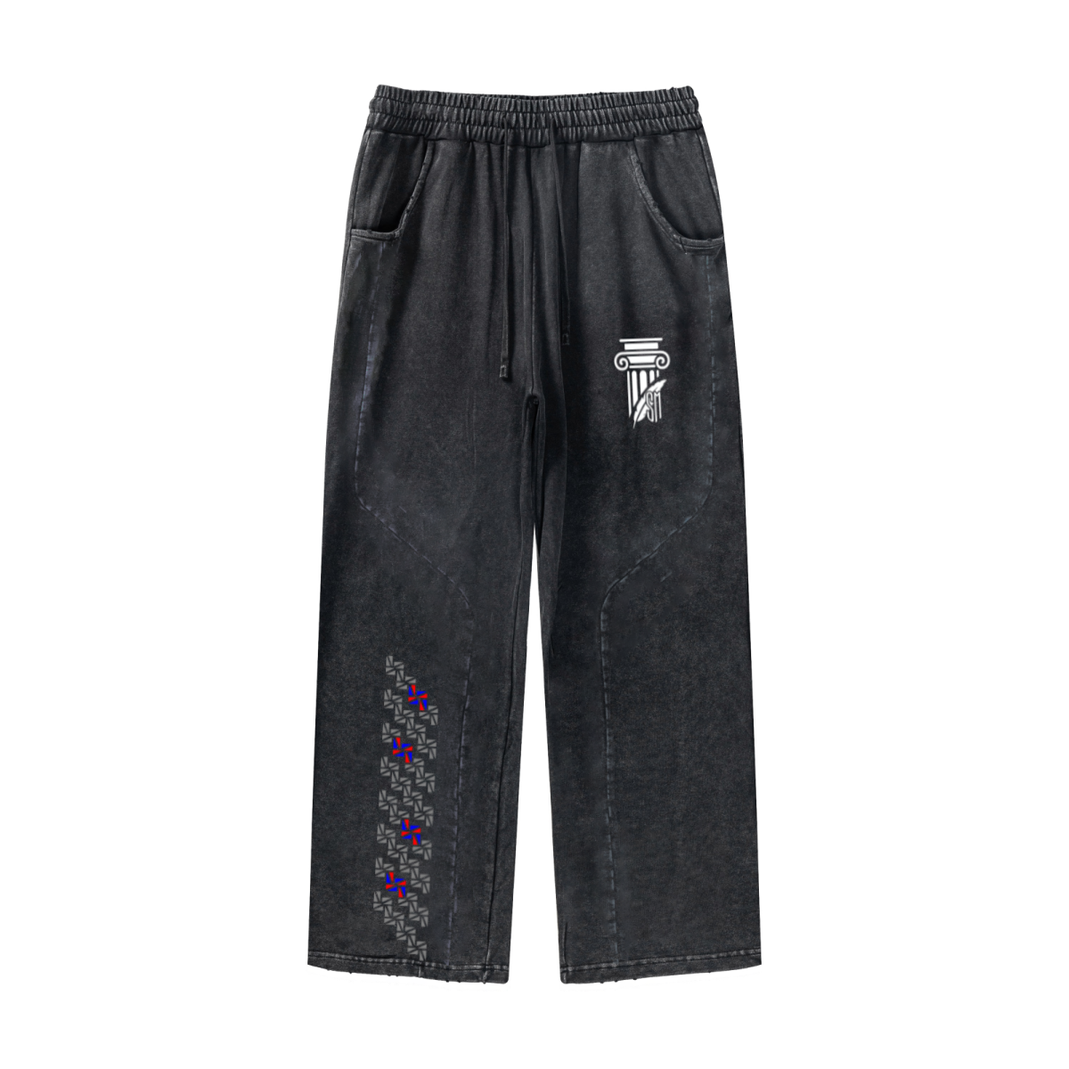 300GSM Cotton Vintage Marled Loose Pants Snow Wash Grey