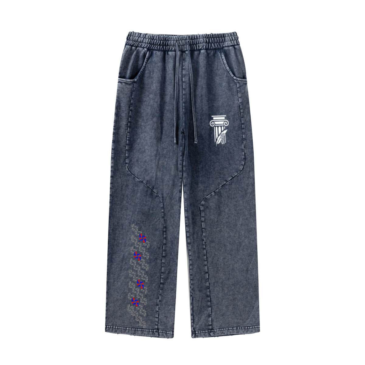 300GSM Cotton Vintage Marled Loose Pants Royal Blue