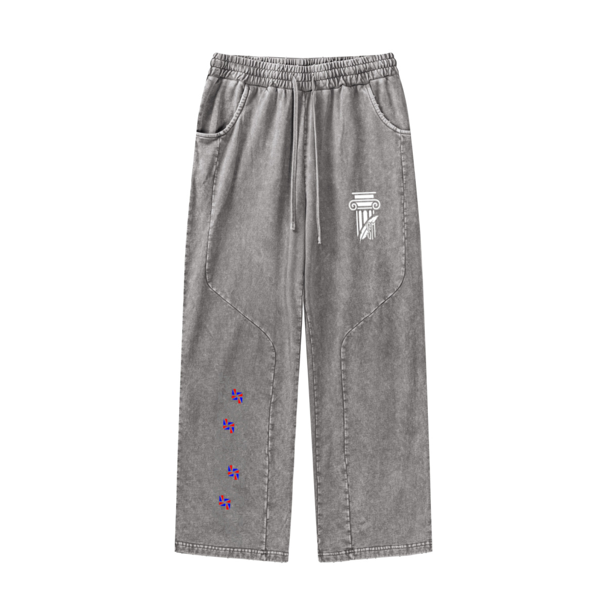 300GSM Cotton Vintage Marled Loose Pants Medium Grey