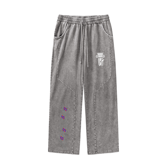 300GSM Cotton Vintage Marled Loose Pants Medium Grey
